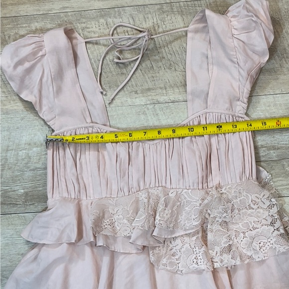 Anthropologie Square Neck Cap Sleeves Ruffle Lace Midi Dress Size Medium - Picture 8 of 10